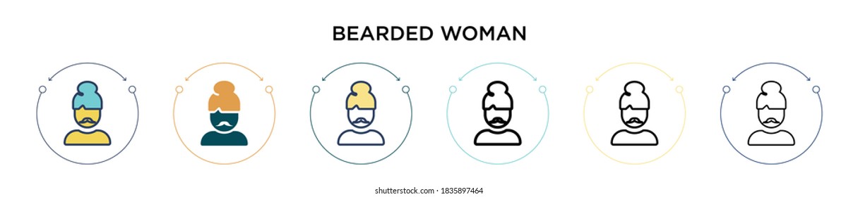 Bearded woman icon in filled, thin line, outline and stroke style. Vector illustration of two colored and black bearded woman vector icons designs can be used for mobile, ui, web