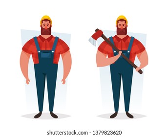 Bearded Worker: Lumberjack. Cartoon Style. Vector Illustration