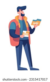 bearded young man holding a folders icon isolated