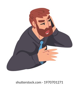 Bearded Young Man Talking on Phone, Businessman Communicating Using Smartphone Cartoon Vector Illustration