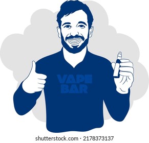 Bearded young man, vaping. Vape and smoke concept.