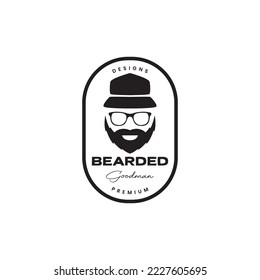 bearden man with sunglasses badge logo design 