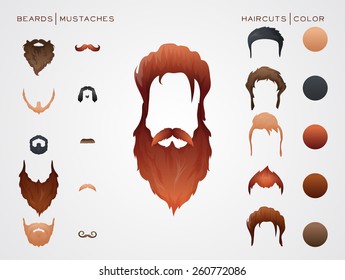 Beards and Hairstyles in constructor. Vector Illustration.