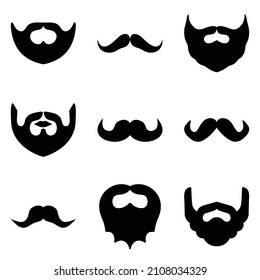 Beards And Mustache Flat Icon Set Isolated On White Background