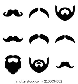 Beards And Mustache Flat Icon Set Isolated On White Background