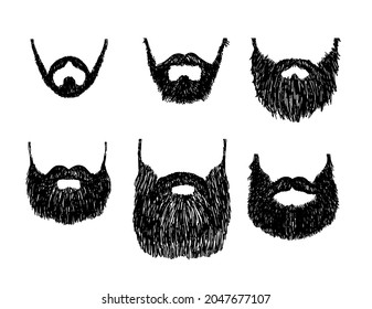 Beards and mustaches, different types. Vector sketch Illustration