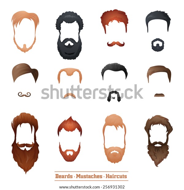 Beards Mustaches Hairstyles Set Different Types Stock Vector