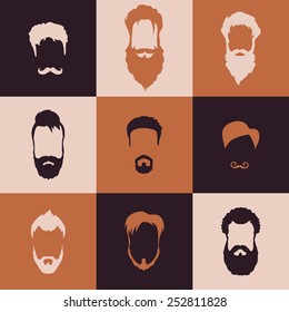 Beards and Mustaches set with flat design. Vector Illustration.