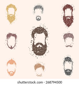 Beards set with grunge texture design. Vector illustration