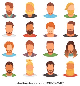 Beards vector portraite of bearded man with male haircut in barbershop and barbed mustache on hipsters face illustration set of barber hairstyle isolated on white background