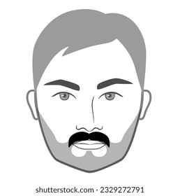 Beardstache mustache Beard style men face illustration Facial hair. Vector grey black portrait male Fashion template flat barber collection set. Stylish hairstyle isolated outline on white background.