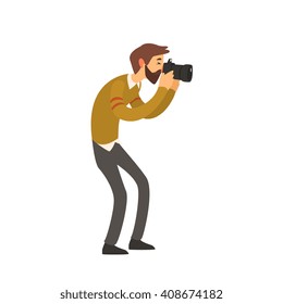 Beardy Man Taking Photo Childish Style Flat Vector Drawing On White Background