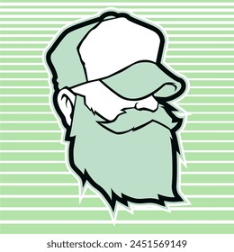 beardy old man with trucker hats in monotone color with free hands style vector art