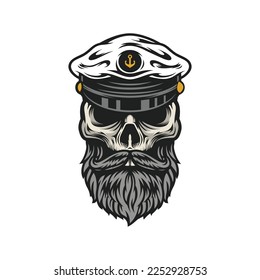 Beardy skull captain mascot design vector