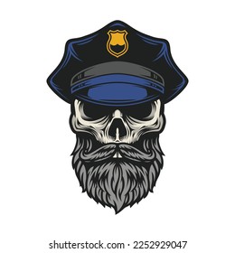 Beardy skull police mascot design vector
