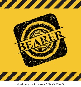 Bearer black grunge emblem inside yellow warning sign. Vector Illustration. Detailed.