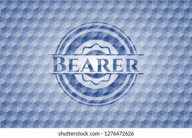 Bearer blue badge with geometric pattern background.