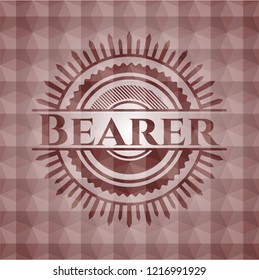 Bearer red emblem or badge with abstract geometric pattern background. Seamless.