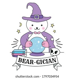 Bear-gician illustration. Magician Cute Bear. 