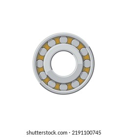 Bearings With Ball Rolling Elements Machinery Gear Isolated Realistic Icon. Vector Spherical Balls Engineering And Machinery Gear. Grease Roller, Machine Detail Rolling Steel Industrial Wheel.