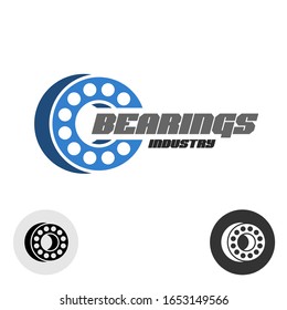 Bearings industry logo with text. Ball bearings 3D perspective sign.