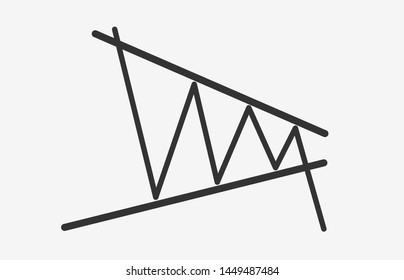 Bearish Contracting Triangle figure technical analysis. Black and white flat vector icon -  stock and cryptocurrency exchange graph, forex analytics and trading market chart breakout