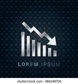 Bearish Graph 3D Silver/Platinum/Steel Metallic Premium Icon / Logo Design