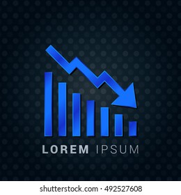Bearish Graph Blue metallic chromium precious Icon / Logo Design