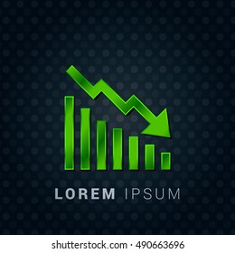 Bearish Graph Bright Green chromium precious metallic 3D Icon / Logo Design