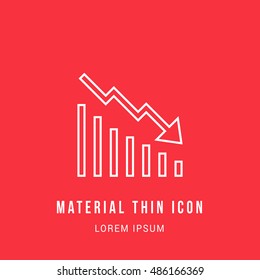 Bearish Graph Bright red material designed line thin flat icon / logo