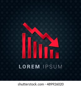 Bearish Graph Red chromium precious metallic 3D Icon / Logo Design