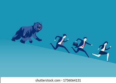 Bearish market vector concept: Angry bear chasing after business people running downhill