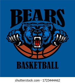 bears basketball team design with mascot and ball for school, college or league