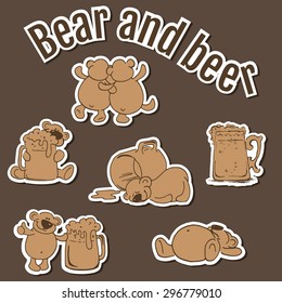 Bears and beer on a brown background.