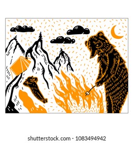 bears camping in mountains