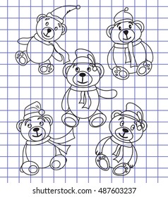 bears in caps of Santa Claus on the notebook.