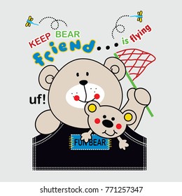 bears are catching insects, cartoon vector illustration