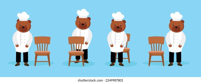 Bears in chef costumes near the chairs