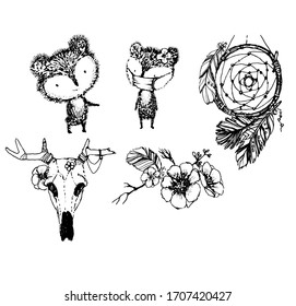 con dibujo infantil, estilo boho, enredadero, ilustración, vectorial