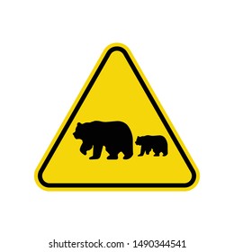 Bears Crossing Sign Isolated On White Background. Yellow Triangle Warning Symbol Simple, Flat Vector, Icon You Can Use Your Website Design, Mobile App Or Industrial Design. Vector Illustration