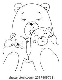 Bears family portrait three animals kid room decor