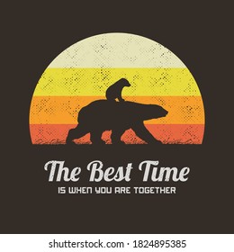 Bears family walking. Animal silhouette. Vector retro design