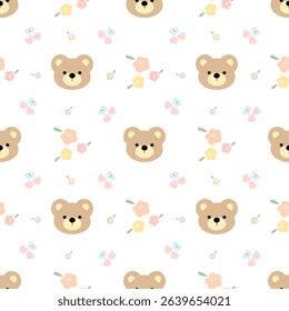 bears Flowers on white background,  fabric pattern , gift wrapping paper , seamless pattern 