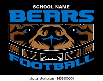 bears football team design with mascot wearing facemask for school, college or league