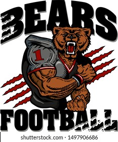Bears Football Team Design With Muscular Mascot For School, College Or League