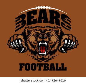 bears football team design with roaring mascot head for school, college or league