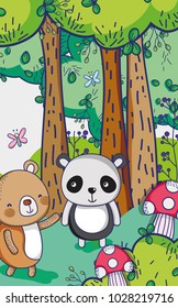 Bears in the forest doodles cartoons