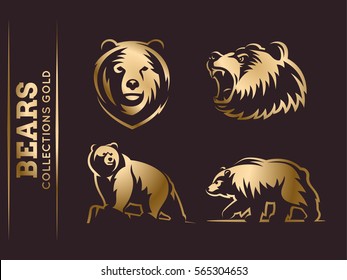 Bears gold collections - vector illustration on brown background