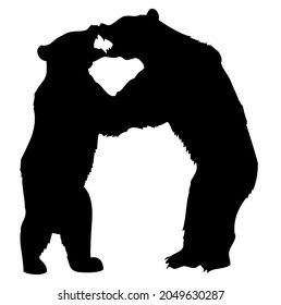 Bears, grizzlies, wild animals living in forest, wildlife, beast, predator, carnivore, mammal, vector, illustration in black and white color, isolated on white background