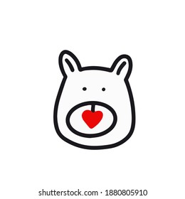  Bear's head isolated on white background. Vector illustration in Doodle style. Design for Valentine's Day, Easter, children's books